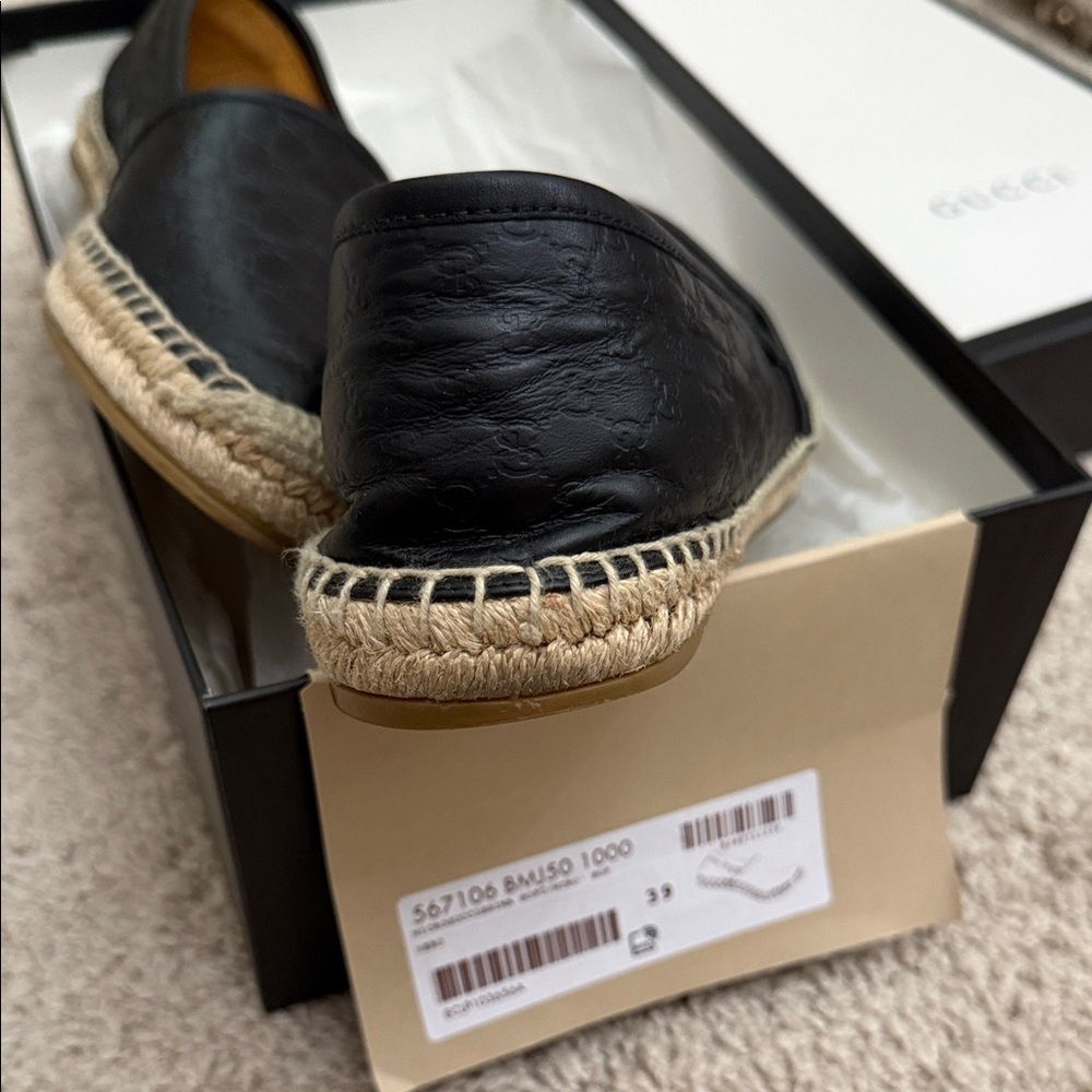 Gucci Black Embossed Leather Espadrilles - Picture 16 of 16